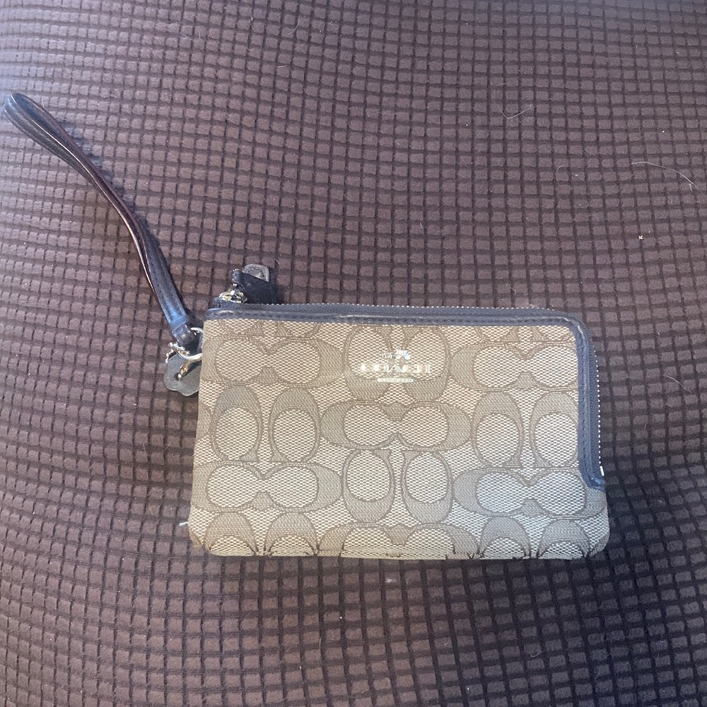Coach khaki fabric wristlet